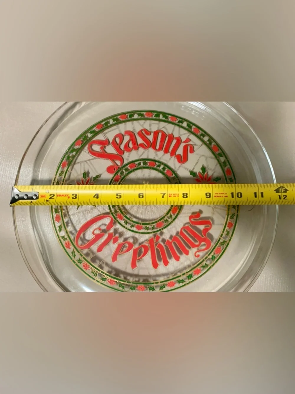 🔍Vintage Culver “Season’s Greetings” Christmas Glass Serving Tray / Platter 🎄